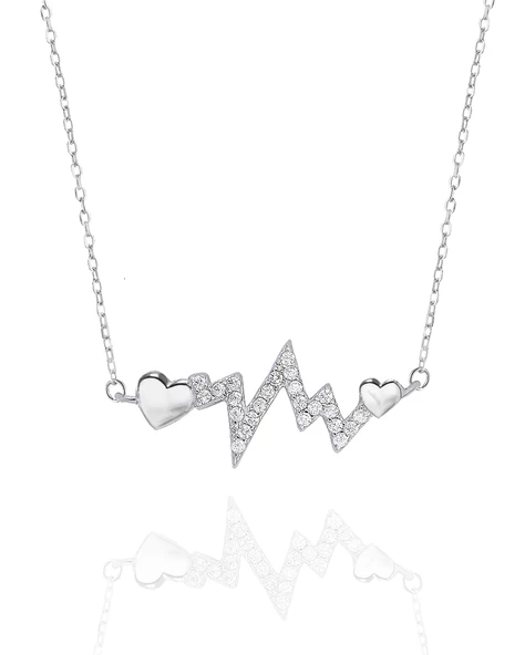 Diamond Seri Işıltılı Heartbeat Kadın Gümüş Kolye ürün görseli