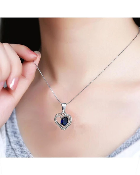 925 Ayar Dia Serisi Safir Tektaş Kalp Nights Gümüş Kadın Kolye - Resim 4