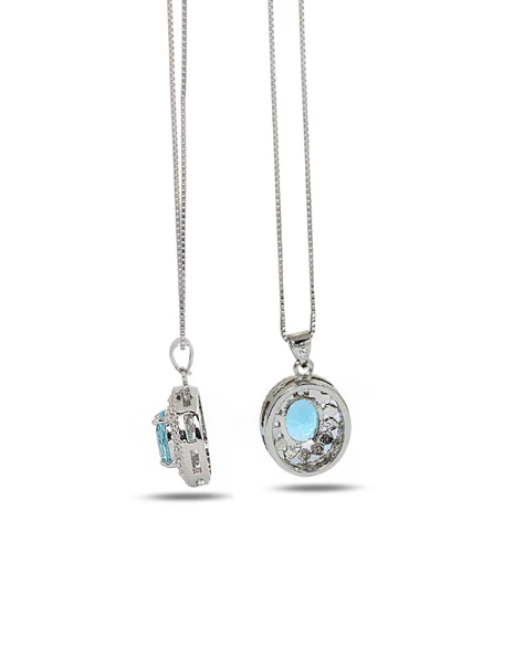 Aquamarin Taşı Sümer Telkari Model Kadın Gümüş Kolye - 3