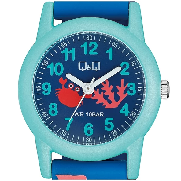 Q&Q VR99J017Y Mavi Turkuaz Deniz Atı Yengeç Desenli Su Geçirmez Çocuk Kol Saati - 6