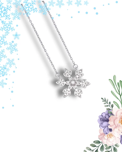 Diamond Seri Işıltılı Kar Tanesi Snowflake Kadın Gümüş Kolye - Resim 3