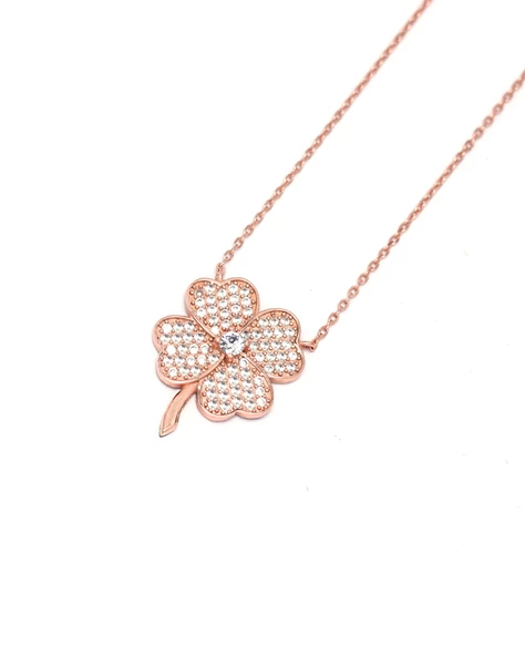 Luck Serisi Dört Yaprak Caoverleaf Gümüş Kadın Kolye - Resim 4