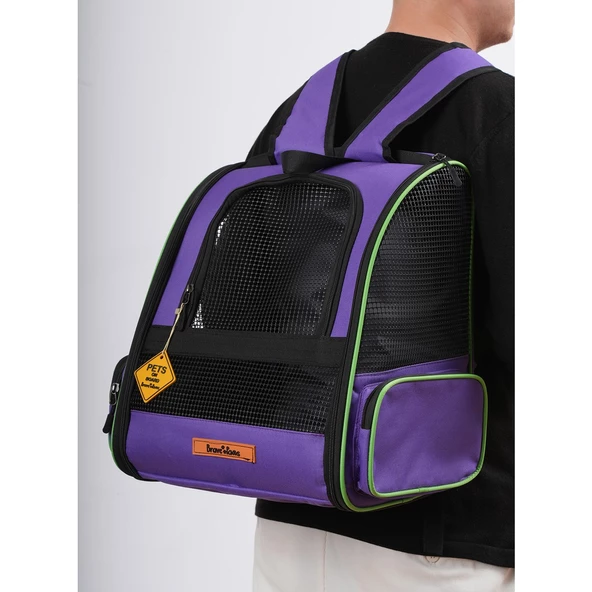 Brave Paws Tekerlekli Plastik Fileli Kedi ve Köpek Taşıma Çantası Çekçek Mekanizmalı Yıkanabilir Mor - 3