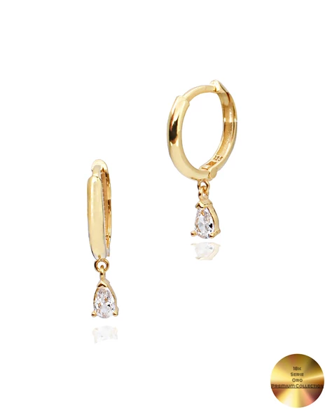 18k Serie Oro Damla Taşlı Minimal Kadın Gümüş Küpe ürün görseli