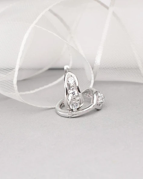 Zirkon Taşlı Diamond Simple Style Halka Kadın Gümüş Küpe 17 MM - Resim 4