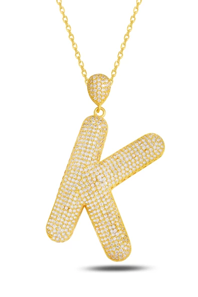 18k Serie Oro K Harfi Kadın Gümüş Kolye ürün görseli