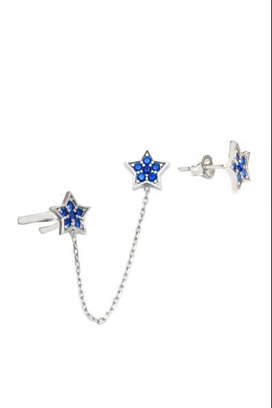 925 Ayar Gümüş Yıldız Kıkırdak Sallantılı Kadın Küpe ürün görseli