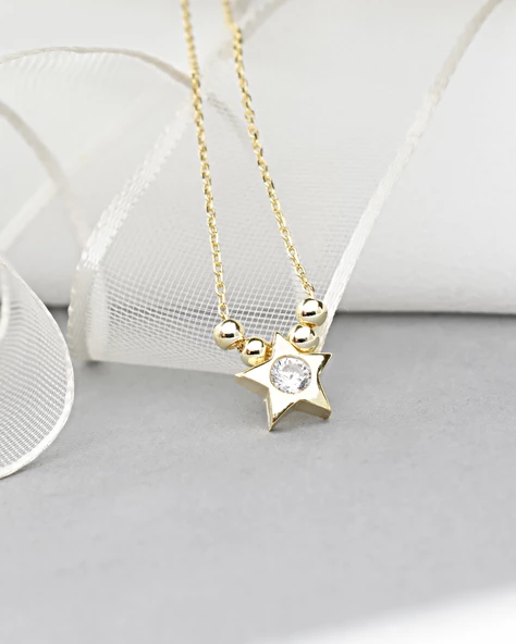 18k Serie Oro Tektaş Yıldız Minimal Dorika Kadın Gümüş Kolye - Resim 2
