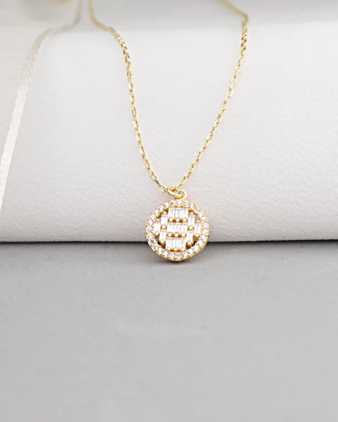 18k Serie Oro Baget Taşlı Minimal Kadın Gümüş Kolye - Resim 3