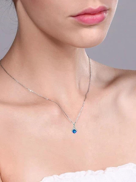 Zarif Tasarım Minik Safir Tektaş Kadın Gümüş Kolye - Resim 2