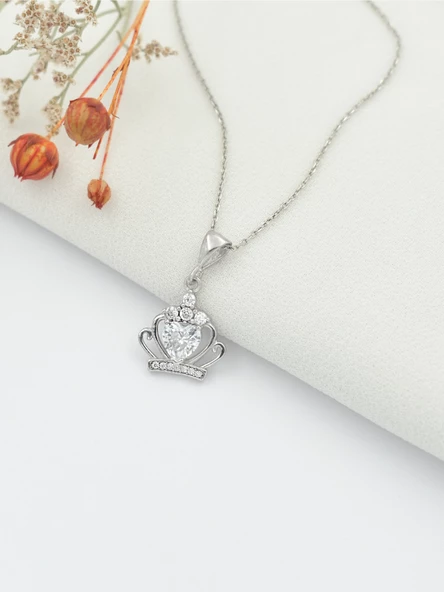 Gümüş Kraliçe Tacı Kadın Kolye - Resim 2
