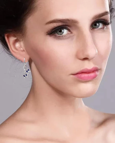 Sonsuzluk Pırlanta Model Safir Taşlı Kelebek Kadın Gümüş Küpe - Resim 3