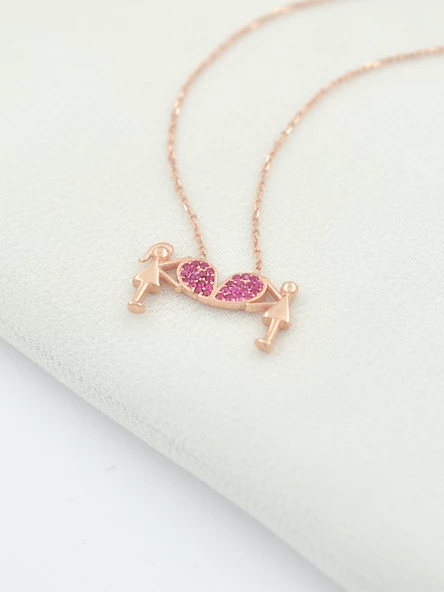 Kalp Tutan Aşıklar Kolyesi Kadın Gümüş Kolye - Resim 3