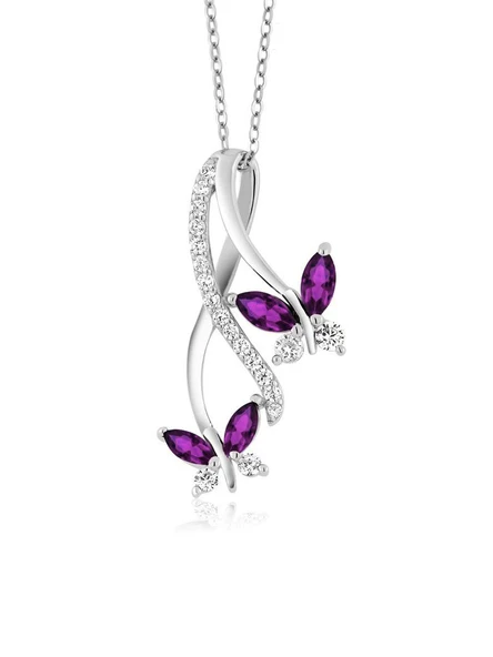 Sonsuzluk Pırlanta Model Ametist Taşlı Kelebek Kadın Gümüş Kolye ürün görseli