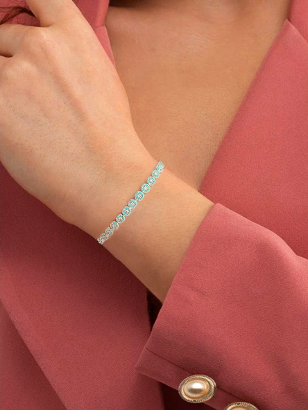 925 Ayar Gümüş Firuze Taşlı Suyolu Asansör Kilitli Kadın Bileklik - Resim 2