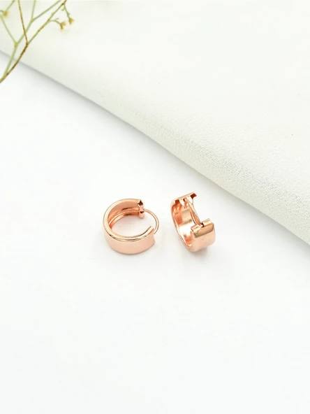 Geniş Halka Kadın Gümüş Rose Küpe 14mm - Resim 2