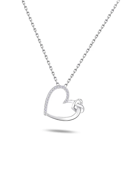 Gümüş Zirkon Taşlı Bağlı Kalp Kadın Gümüş Kolye ürün görseli