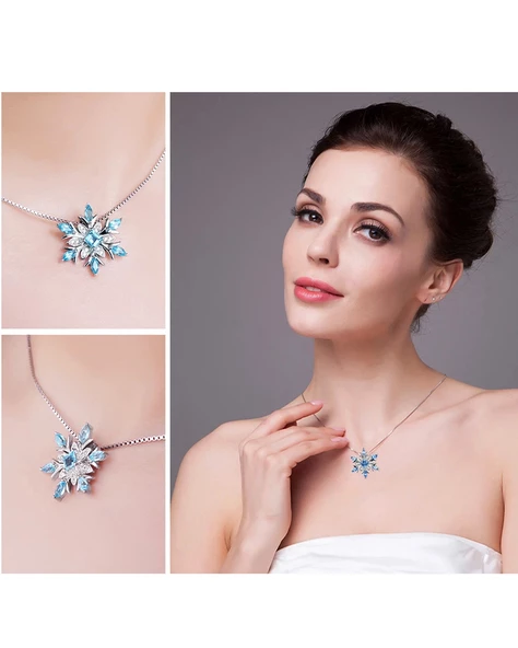 Aquamarin Taşlı Özel Tasarım Kar Tanesi Kadın Gümüş Kolye - 3