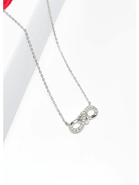 Gümüş Birbirine Bağlı Kalpli Sonsuzluk Kadın Gümüş Kolye - Resim 2