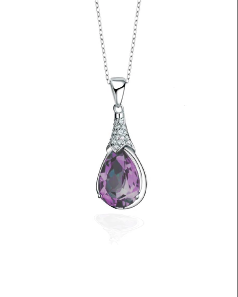 925 Ayar Ametist Taşlı Su Damlası Kadın Gümüş Kolye