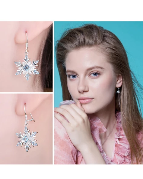 Aquamarin Taşlı Özel Tasarım Kar Tanesi Kadın Gümüş Küpe - Resim 3