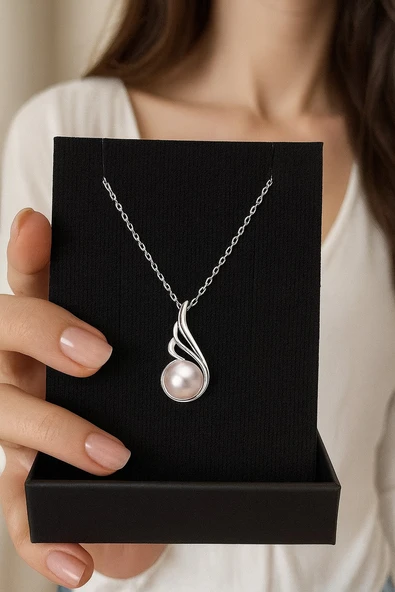 Gümüş Doğal İnci Melek Kanat Kadın Kolye - Resim 2