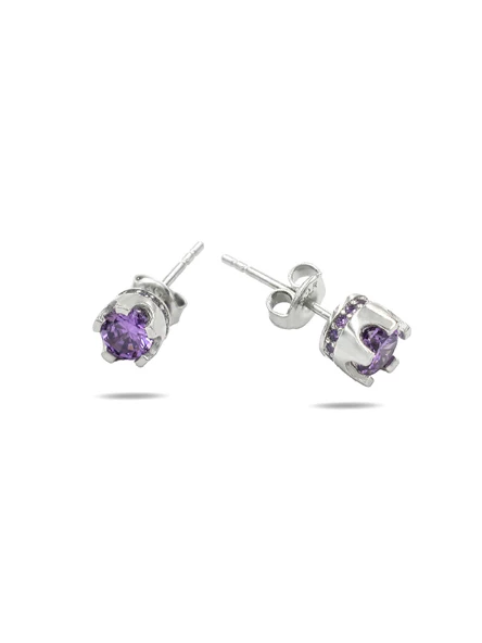 Ametist Taşlı Taç Model Kadın Gümüş Küpe ürün görseli