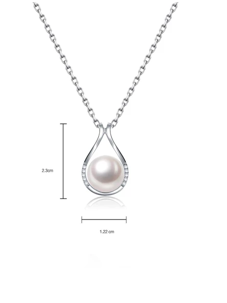 Gümüş İnci Tasarımlı Kadın Gümüş Kolye - Resim 3