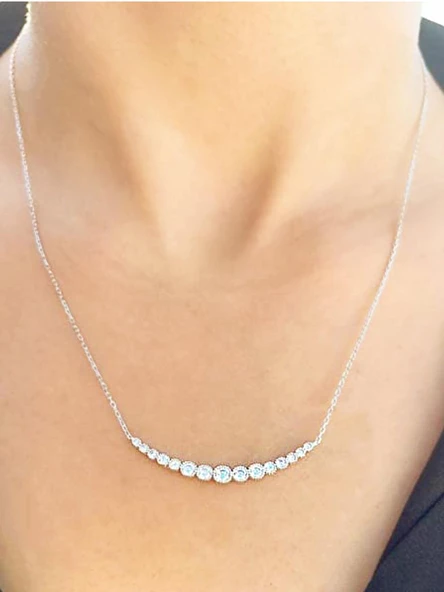 925 Ayar Gümüş Zirkon Taşlı Suyolu Kadın Gümüş Kolye - Resim 3