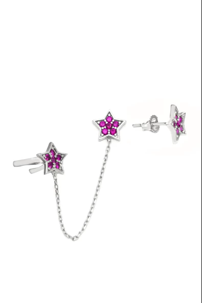 925 Ayar Gümüş Yıldız Kıkırdak Sallantılı Kadın Küpe ürün görseli