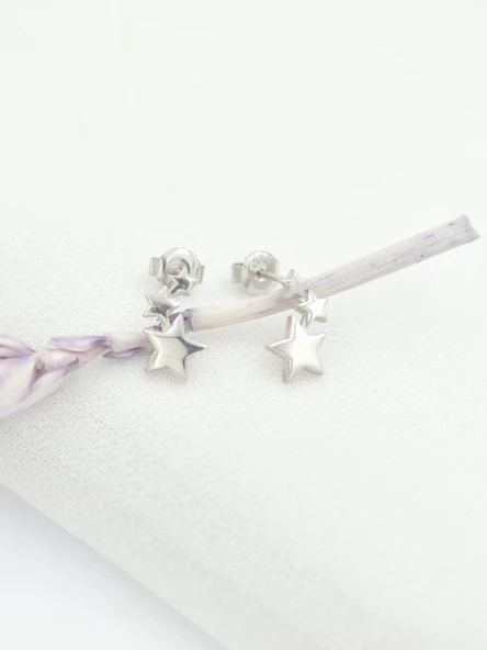 Gümüş Minimal Sıralı Yıldızlar Kadın Küpe - Resim 2