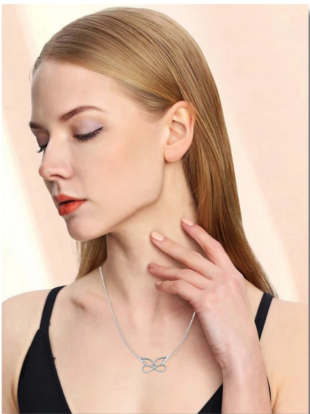 Gümüş Melek Kanatlı Sonsuzluk Kadın Kolye - Resim 2