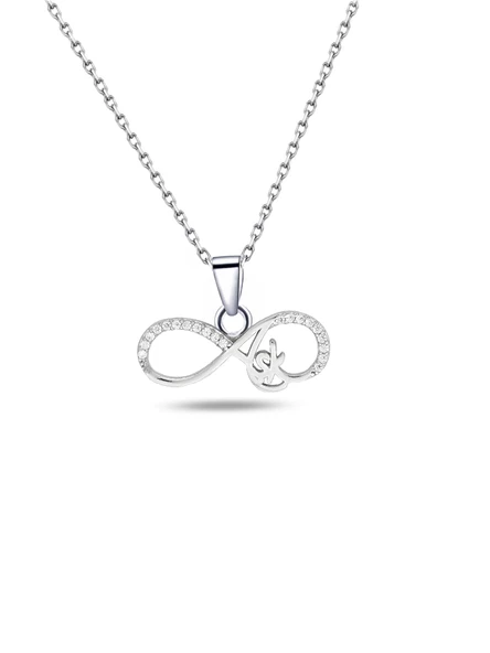 925 Ayar Gümüş Sonsuzluk Aşk Yazılı Kadın Kolye - Resim 2