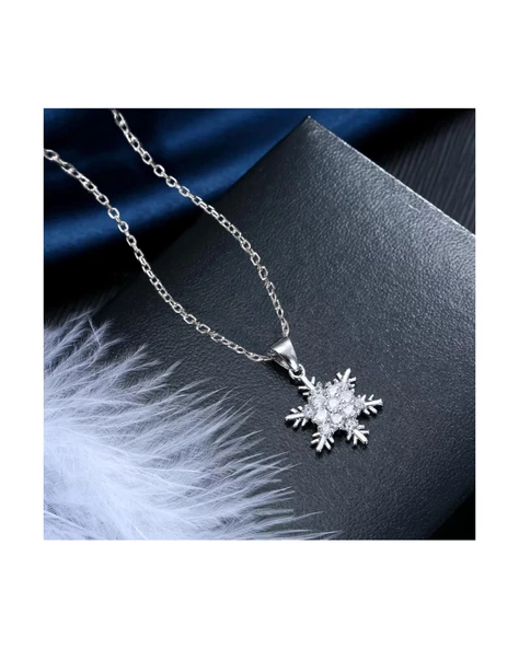 Gümüş Kar Tanesi Kolye Küpe Set Gümüş Kolye Set - Resim 3