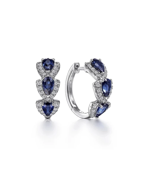 Safir Taşlı Diamond Stylish Night Halka Kadın Gümüş Küpe 17 MM