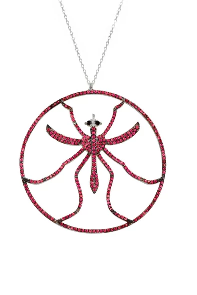 925 Ayar Pembe Taşlı Örümcek Uzun Kadın Gümüş Kolye 80 cm ürün görseli