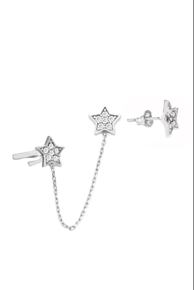 925 Ayar Gümüş Yıldız Kıkırdak Sallantılı Kadın Küpe ürün görseli