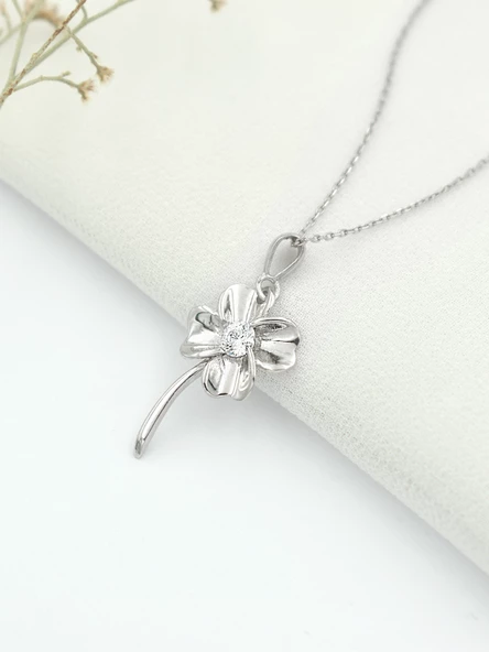 Gümüş Dört Yapraklı Yonca Kadın Gümüş Kolye - Resim 3