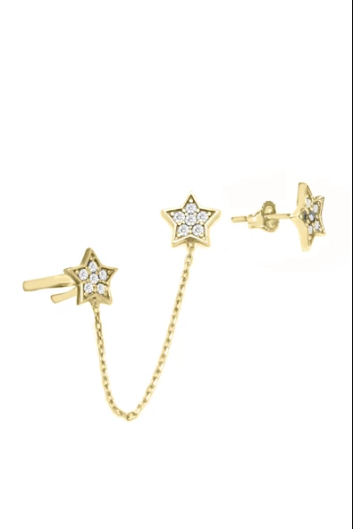 925 Ayar Gümüş Yıldız Kıkırdak Sallantılı Kadın Küpe - Resim 3