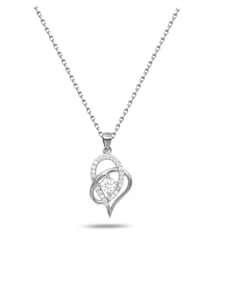 Gümüş Zirkon Taşlı Çift Kalp Kadın Gümüş Kolye ürün görseli