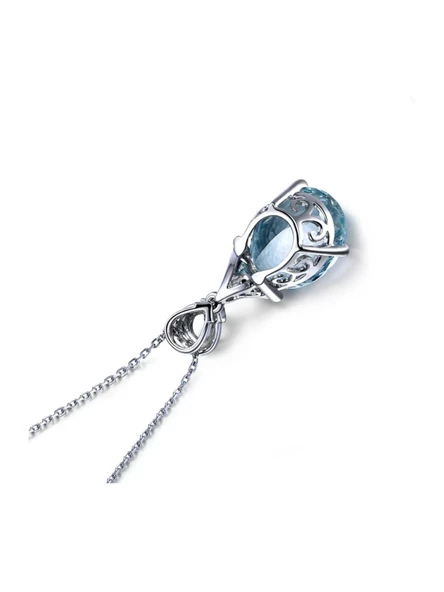 Gümüş Deniz Mavisi Zirkon Taşlı Damla Kadın Kolye - Resim 4