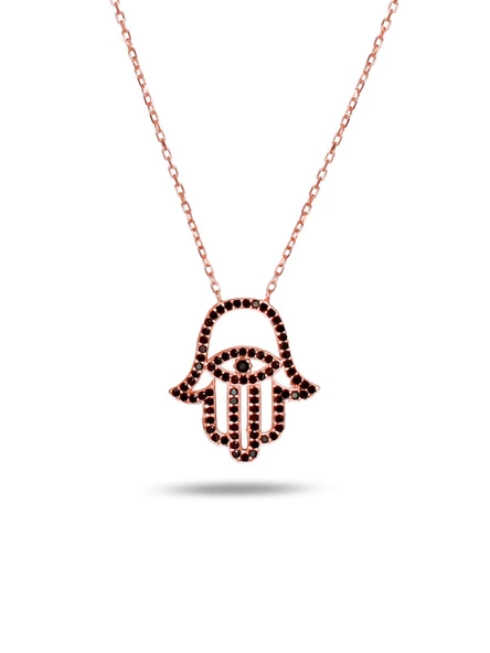 925 Ayar Siyah Taşlı Fatma Ana Eli Göz Kadın Gümüş Kolye ürün görseli