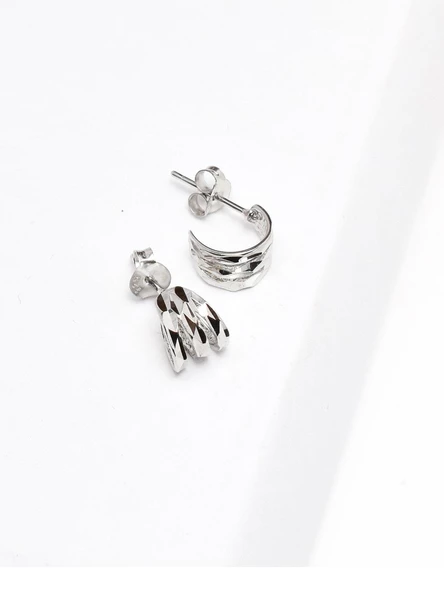 925 Ayar Gümüş Dalga Desen Minimal Halka Kadın Küpe - Resim 2