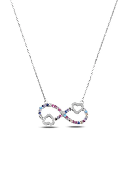 Gümüş Renkli Zirkon Taşlı Sonsuzluk Kalpli Kadın Kolye ürün görseli