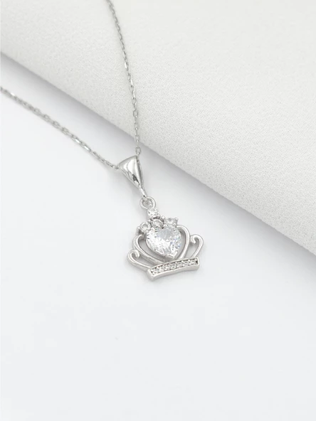 Gümüş Kraliçe Tacı Kadın Kolye - Resim 3