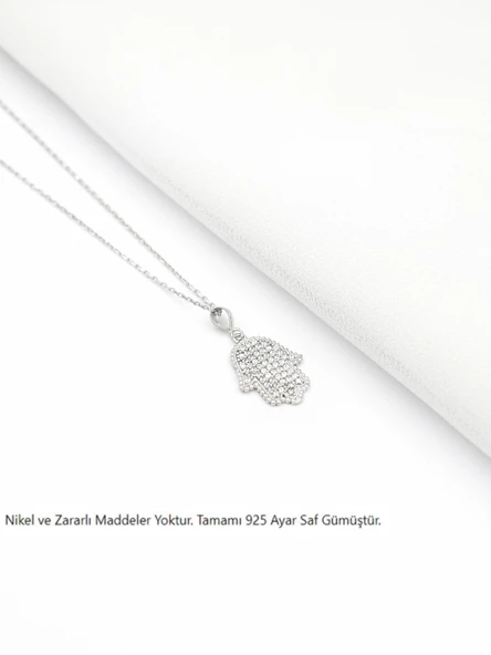 Timeless Series Zirkon Taşlı Gümüş Koruyucu El Kolyesi - Resim 3