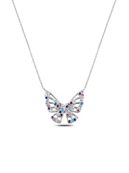 Gümüş Renkli Zirkon Taşlı Kelebek Kolye ürün görseli