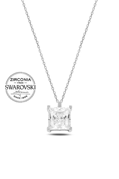 Gümüş Swarovski Zirconia Taşlı Kare Model Kadın Kolye - Resim 2