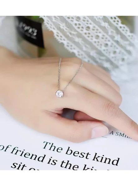 Gümüş Zirkon Taşlı Yuvarlak Kadın Gümüş Kolye - Resim 2