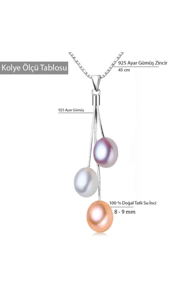 Gümüş Zarif Tasarım Tatlı Su İncisi Kadın Kolye Küpe Seti - Resim 5